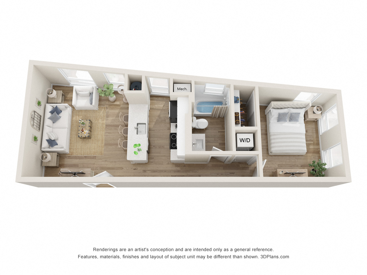 Floor plan for 1 bed, 1 bath, 575 sqft